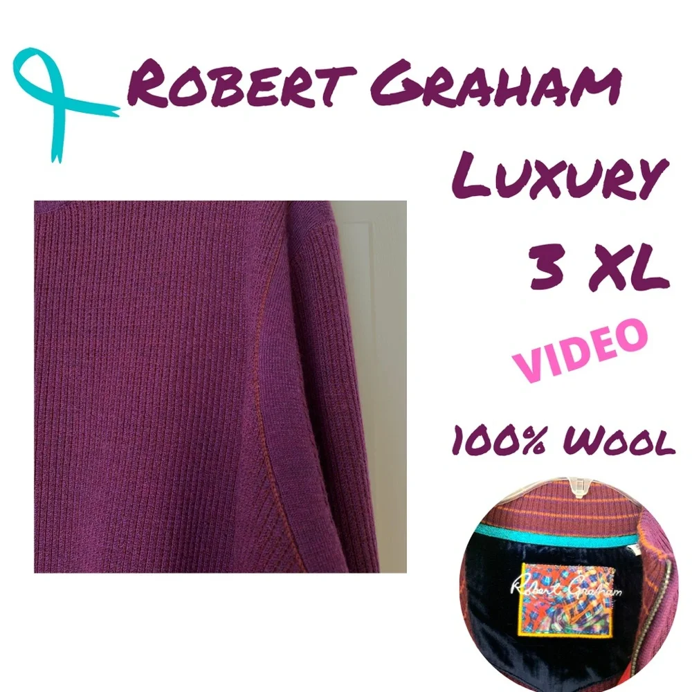 ROBERT GRAHAM Zip 100% Wool Sweater